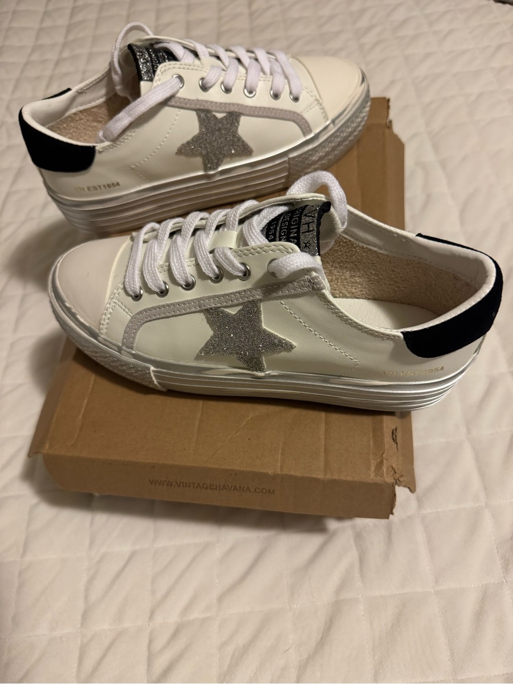 Vintage Havana White Sneakers with Silver Glitter Star